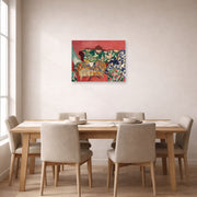 Unframed poster print of Henri Matisse's Seville Still Life displayed on a dining room wall