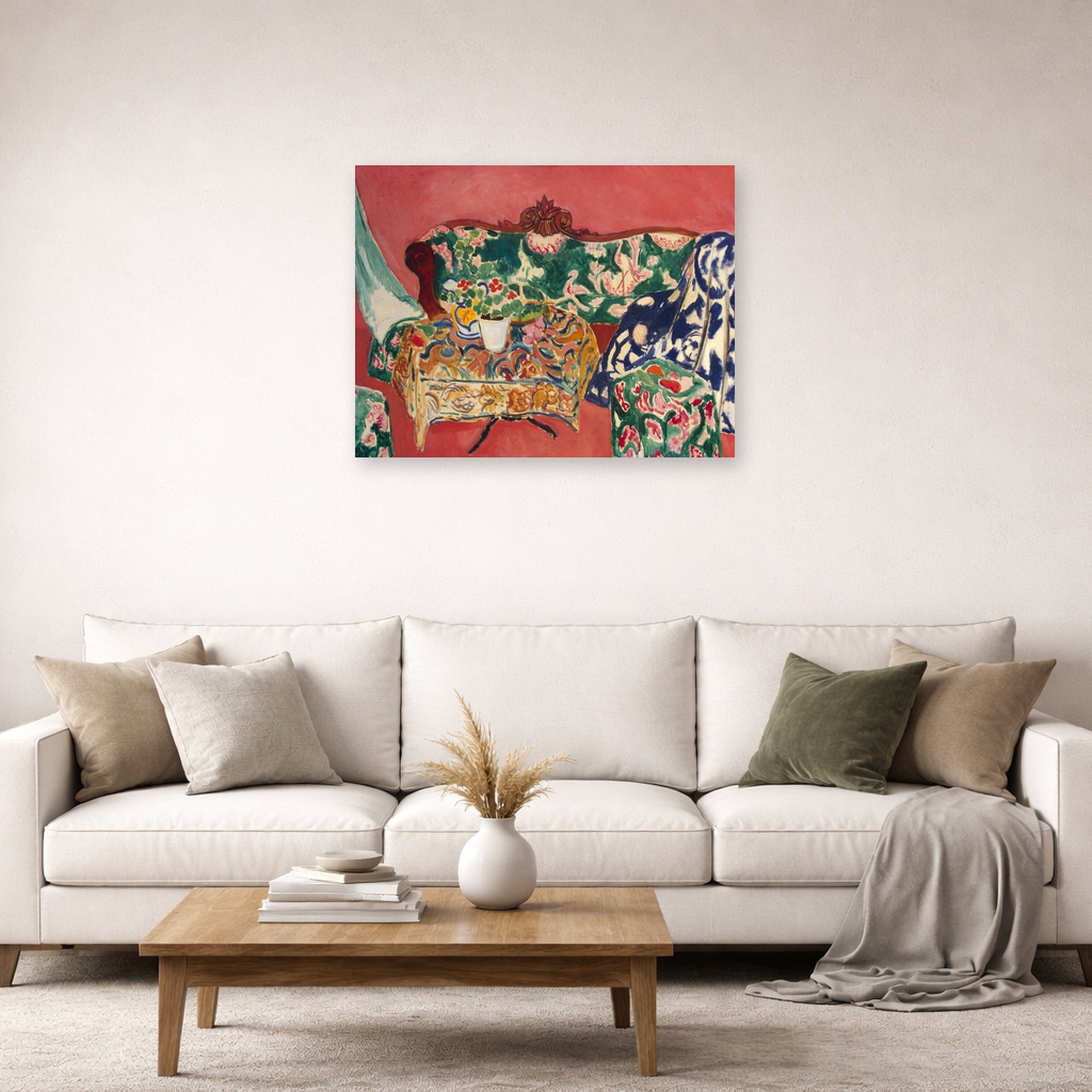 Unframed poster print of Henri Matisse's Seville Still Life displayed in a living room, view 2