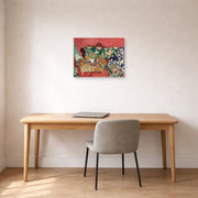 Unframed poster print of Henri Matisse's Seville Still Life displayed in a home office