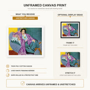 Henri Matisse - Small Odalisque in Purple Robe canvas print size comparison and framing display infographic