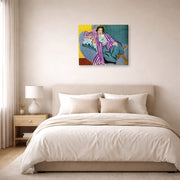 Gallery-wrapped canvas print of Henri Matisse's Small Odalisque in Purple Robe hanging above a bed in a bedroom