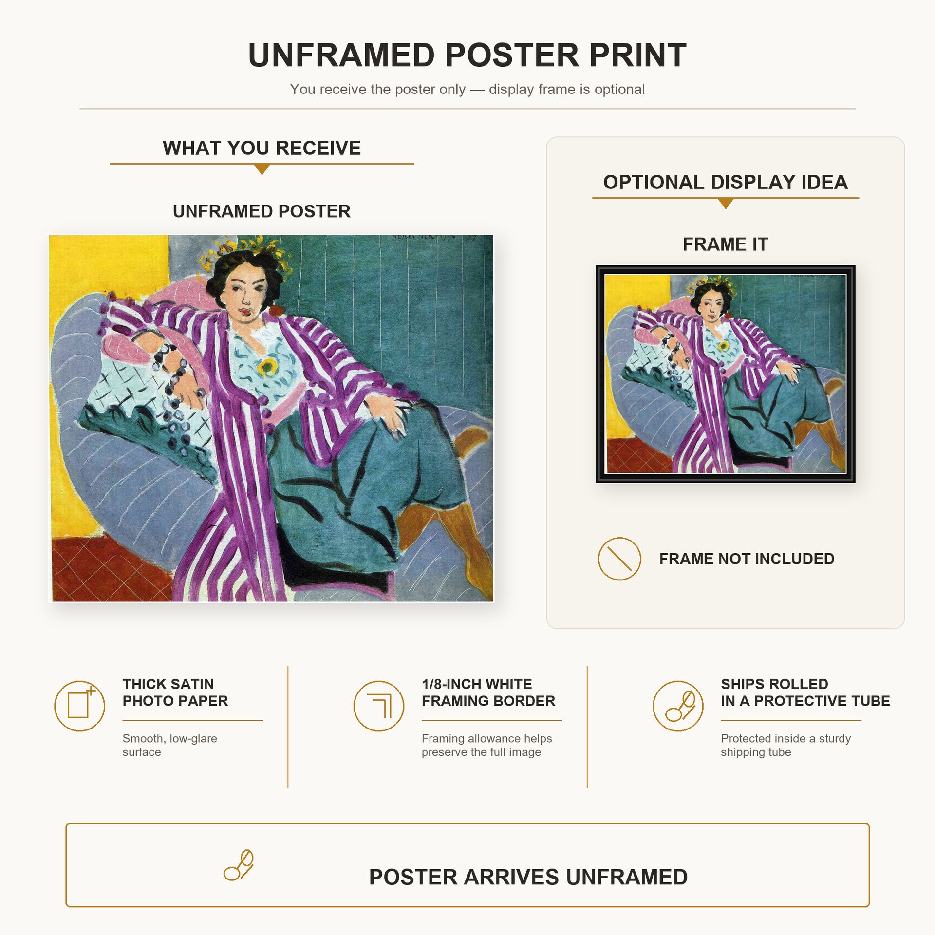 Henri Matisse - Small Odalisque in Purple Robe poster print size comparison display infographic