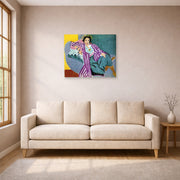 Unframed poster print of Henri Matisse's Small Odalisque in Purple Robe displayed in a living room, view 1