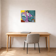Unframed poster print of Henri Matisse's Small Odalisque in Purple Robe displayed in a home office