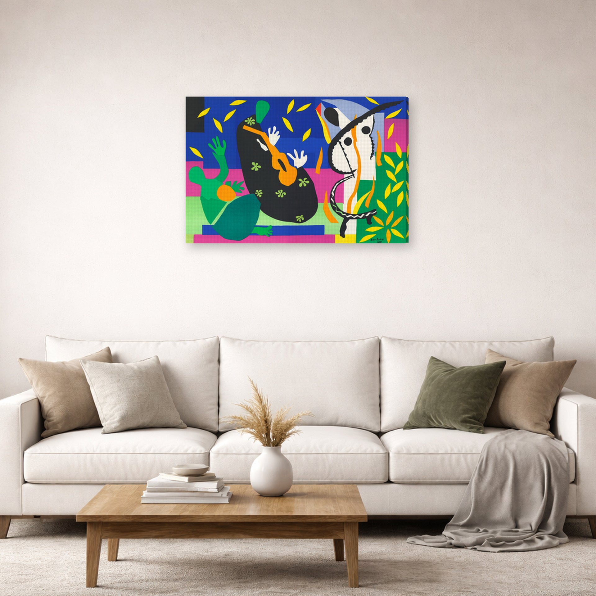 Gallery-wrapped canvas print of Henri Matisse's Sorrow of the King hanging in a living room, view 2