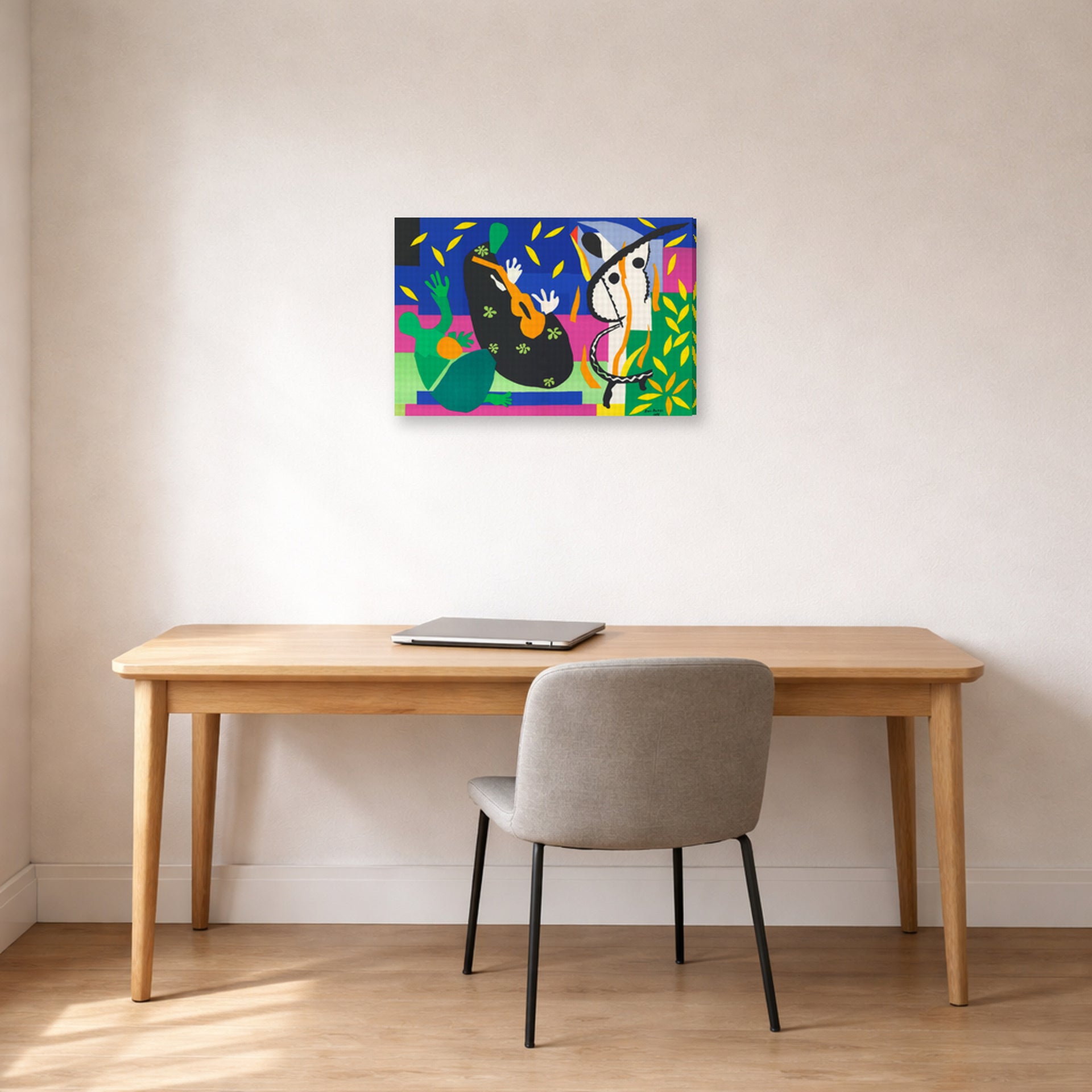 Gallery-wrapped canvas print of Henri Matisse's Sorrow of the King hanging in a home office