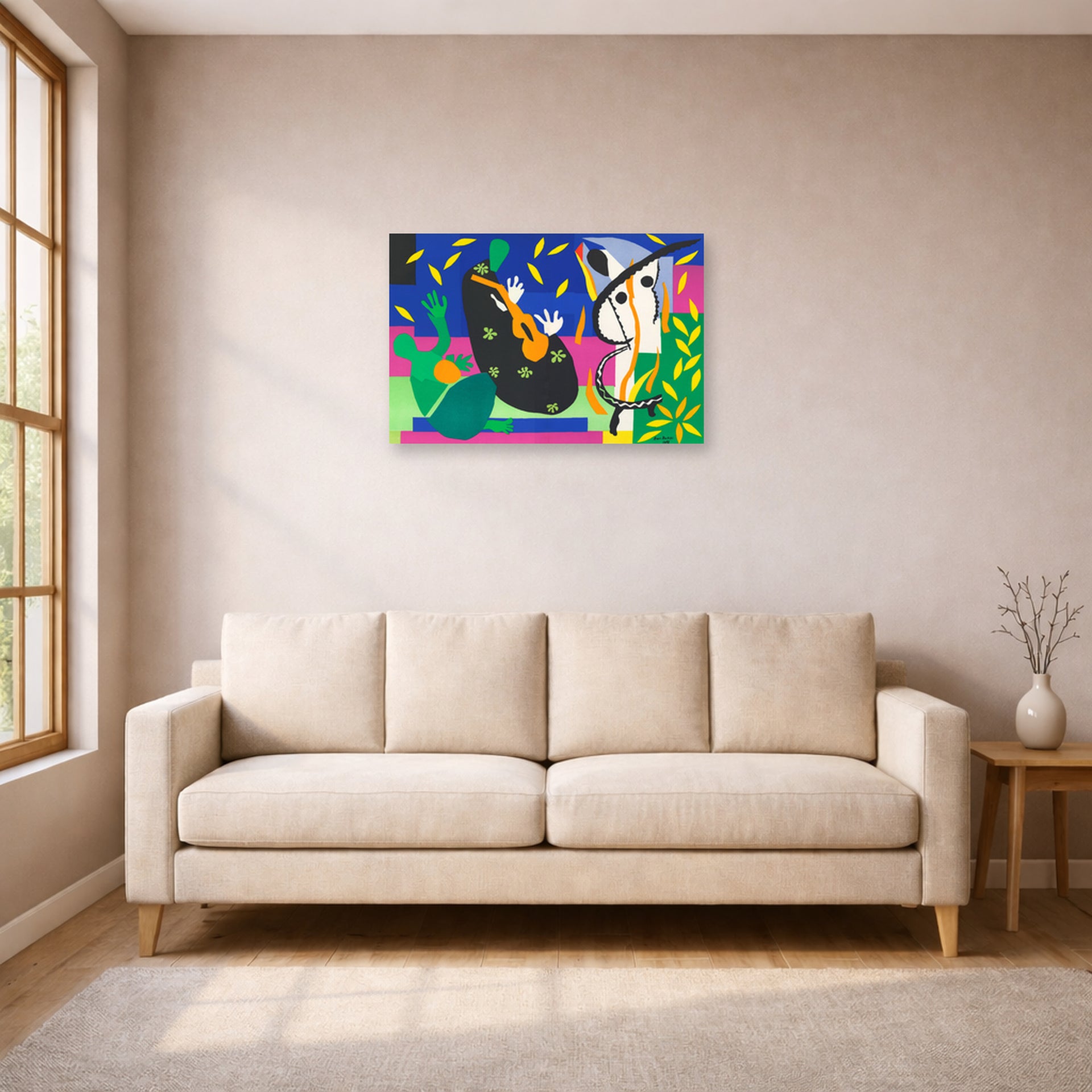 Unframed poster print of Henri Matisse's Sorrow of the King displayed in a living room, view 1