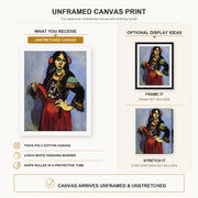 Henri Matisse - Spanish Woman with a Tambourine canvas print size comparison and framing display infographic