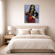 Gallery-wrapped canvas print of Henri Matisse's Spanish Woman with a Tambourine hanging above a bed in a bedroom