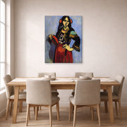 Gallery-wrapped canvas print of Henri Matisse's Spanish Woman with a Tambourine hanging on a dining room wall
