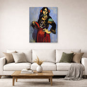 Gallery-wrapped canvas print of Henri Matisse's Spanish Woman with a Tambourine hanging in a living room, view 2