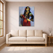 Unframed poster print of Henri Matisse's Spanish Woman with a Tambourine displayed in a living room, view 1