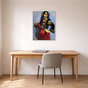 Unframed poster print of Henri Matisse's Spanish Woman with a Tambourine displayed in a home office