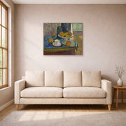 Gallery-wrapped canvas print of Henri Matisse's Still Life Compote, Apples, and Oranges hanging in a living room, view 1