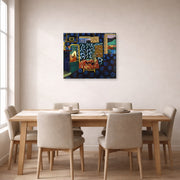 Gallery-wrapped canvas print of Henri Matisse's Still Life with Aubergines hanging on a dining room wall
