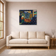 Gallery-wrapped canvas print of Henri Matisse's Still Life with Aubergines hanging in a living room, view 1