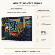 Henri Matisse - Still Life with Aubergines gallery wrap canvas construction and hanging details infographic