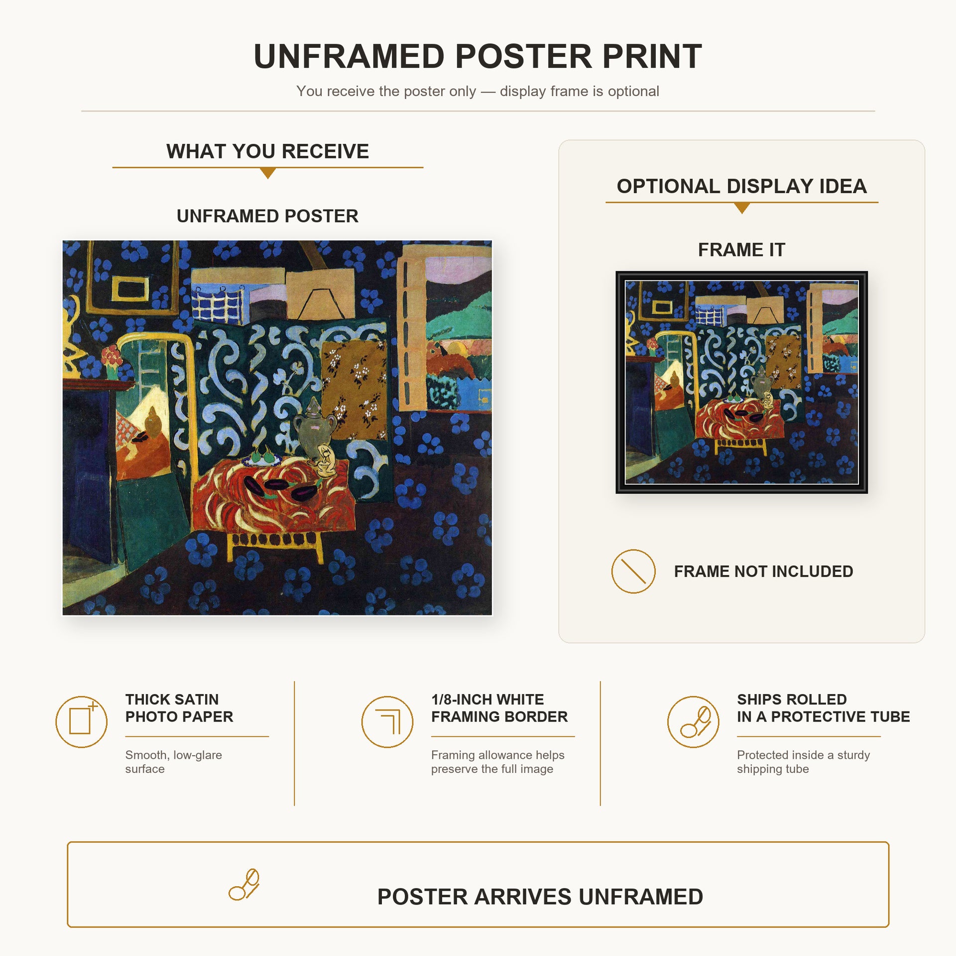 Henri Matisse - Still Life with Aubergines poster print size comparison display infographic