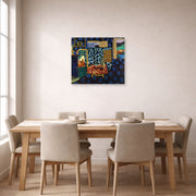 Unframed poster print of Henri Matisse's Still Life with Aubergines displayed on a dining room wall