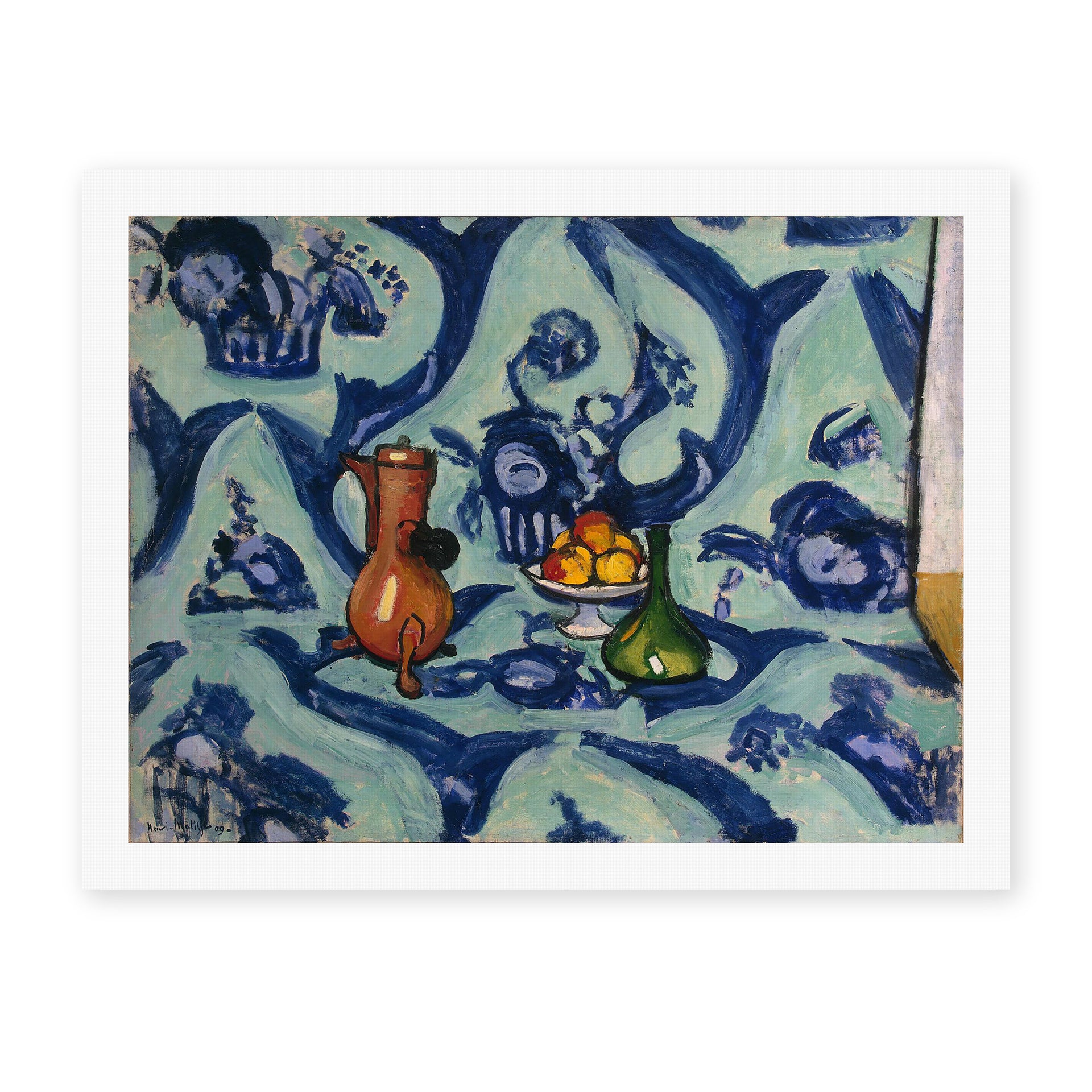 Henri Matisse's Still Life with Blue Tablecloth painting reproduced as a rolled canvas print