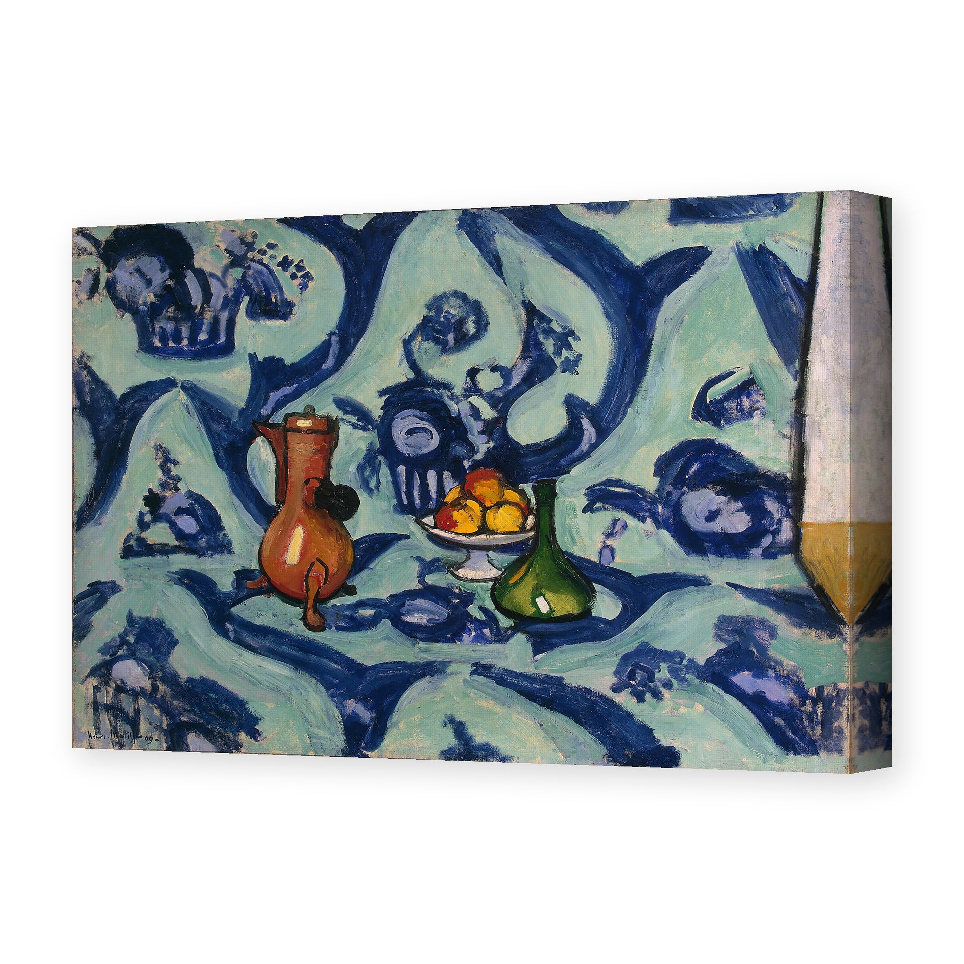 Henri Matisse's Still Life with Blue Tablecloth painting reproduced as a gallery-wrapped canvas print