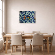 Gallery-wrapped canvas print of Henri Matisse's Still Life with Blue Tablecloth hanging on a dining room wall