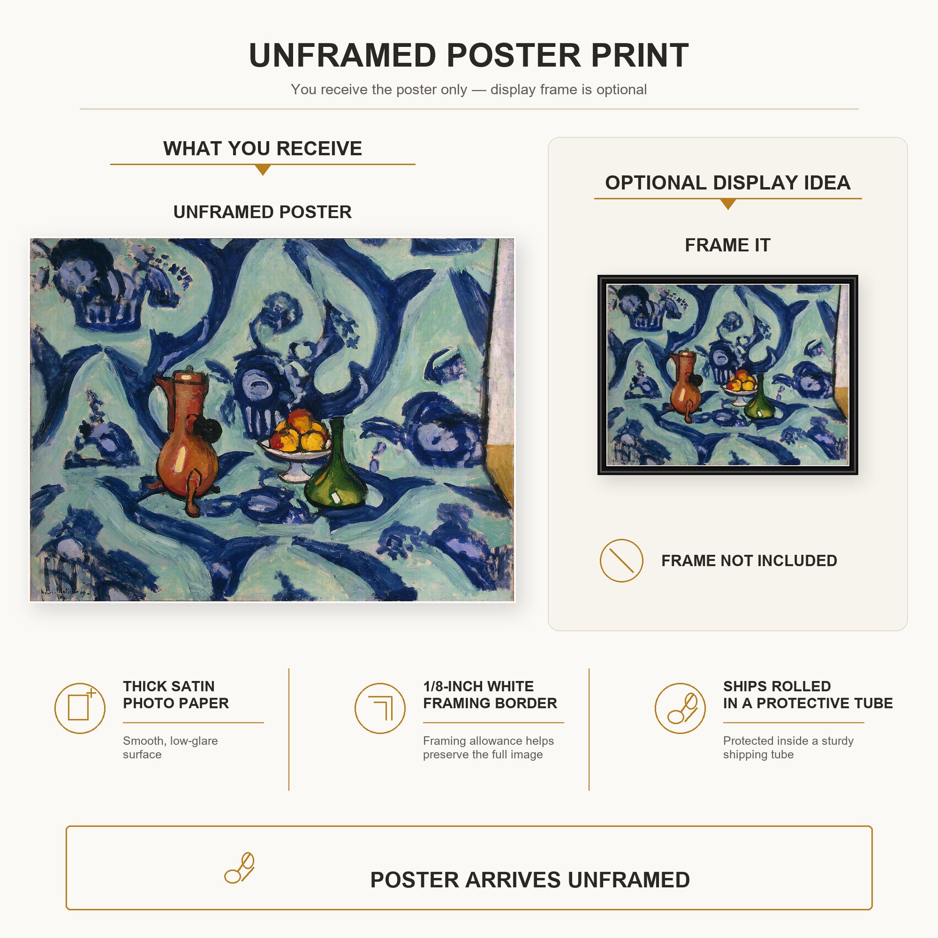Henri Matisse - Still Life with Blue Tablecloth poster print size comparison display infographic