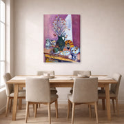 Gallery-wrapped canvas print of Henri Matisse's Still Life with Flowers hanging on a dining room wall