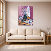 Unframed poster print of Henri Matisse's Still Life with Flowers displayed in a living room, view 1