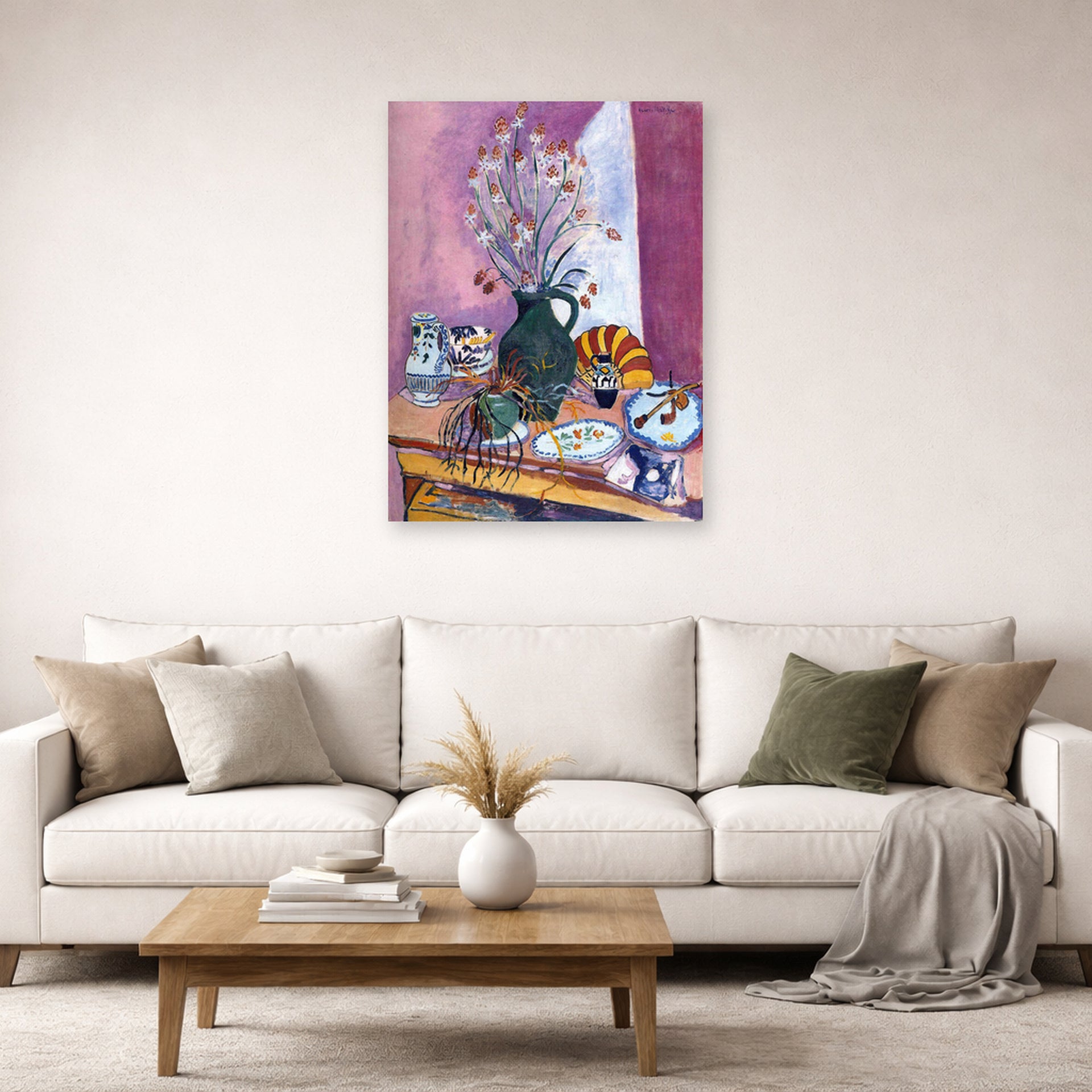 Unframed poster print of Henri Matisse's Still Life with Flowers displayed in a living room, view 2