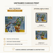 Henri Matisse - Still Life with Geraniums canvas print size comparison and framing display infographic