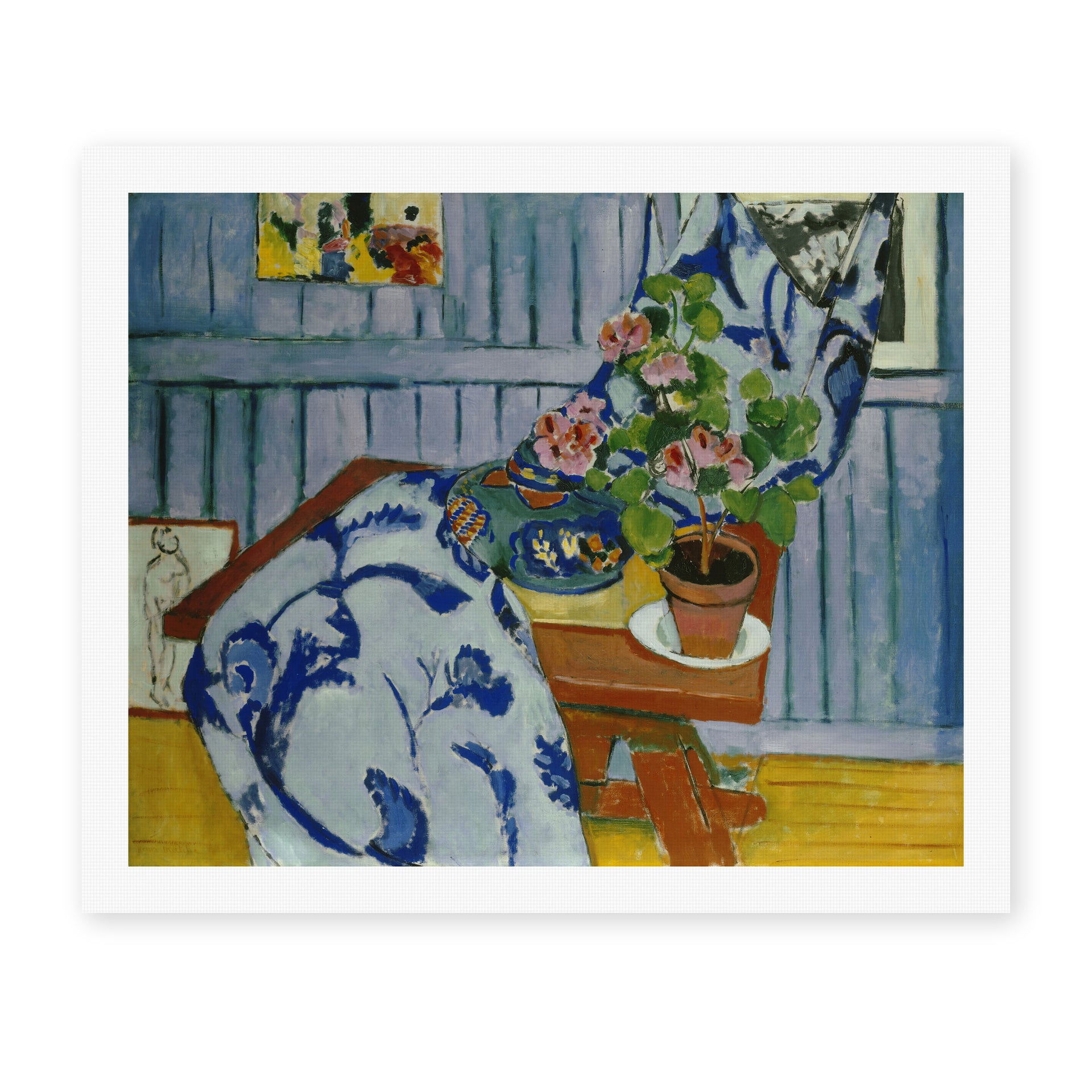 Henri Matisse's Still Life with Geraniums painting reproduced as a rolled canvas print
