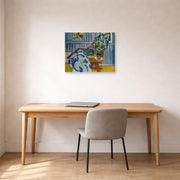 Gallery-wrapped canvas print of Henri Matisse's Still Life with Geraniums hanging in a home office