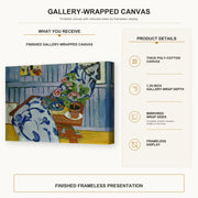 Henri Matisse - Still Life with Geraniums gallery wrap canvas construction and hanging details infographic