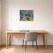 Unframed poster print of Henri Matisse's Still Life with Geraniums displayed in a home office