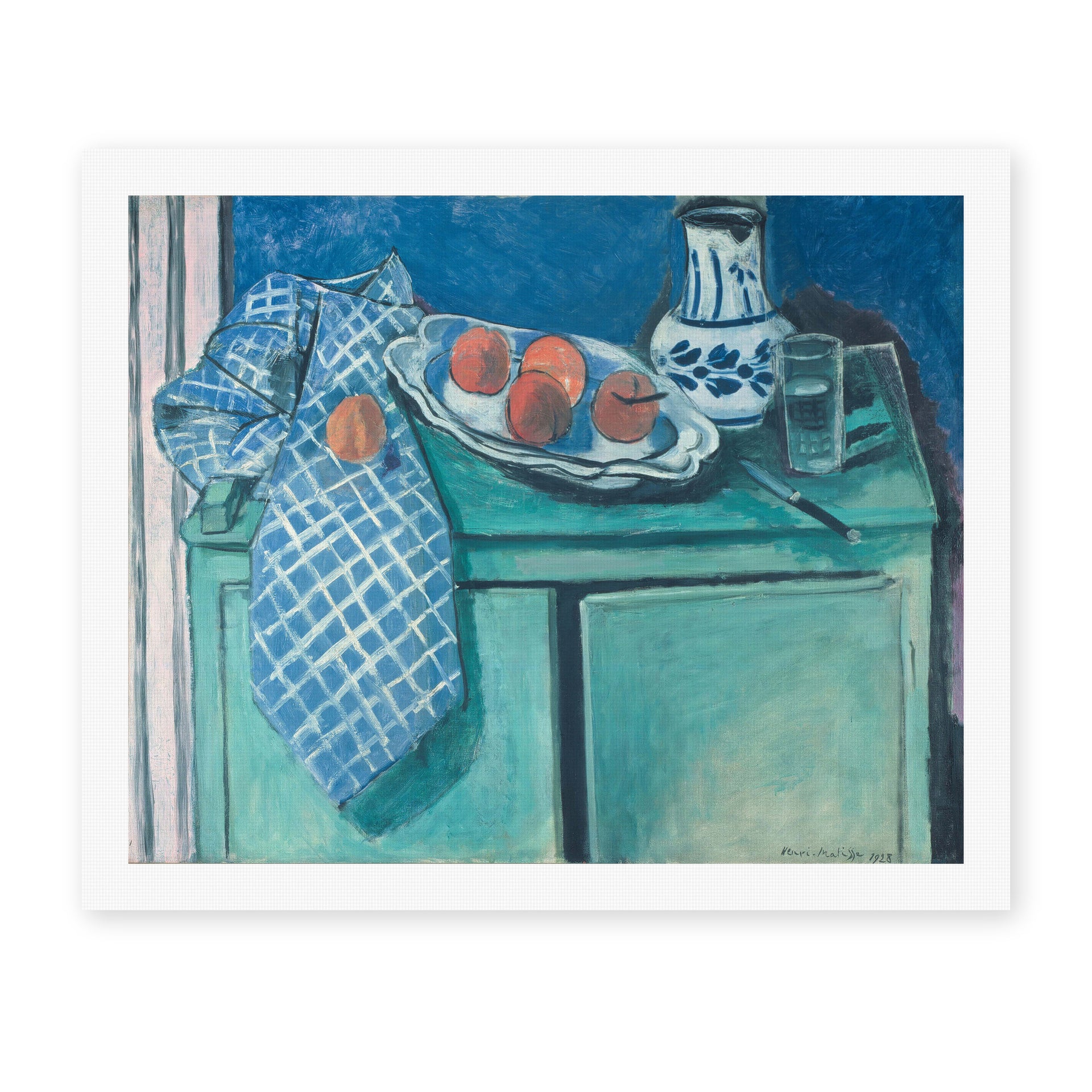 Henri Matisse's Still Life with Green Sideboard painting reproduced as a rolled canvas print