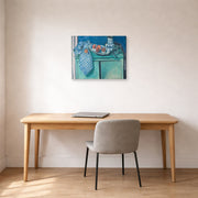 Gallery-wrapped canvas print of Henri Matisse's Still Life with Green Sideboard hanging in a home office