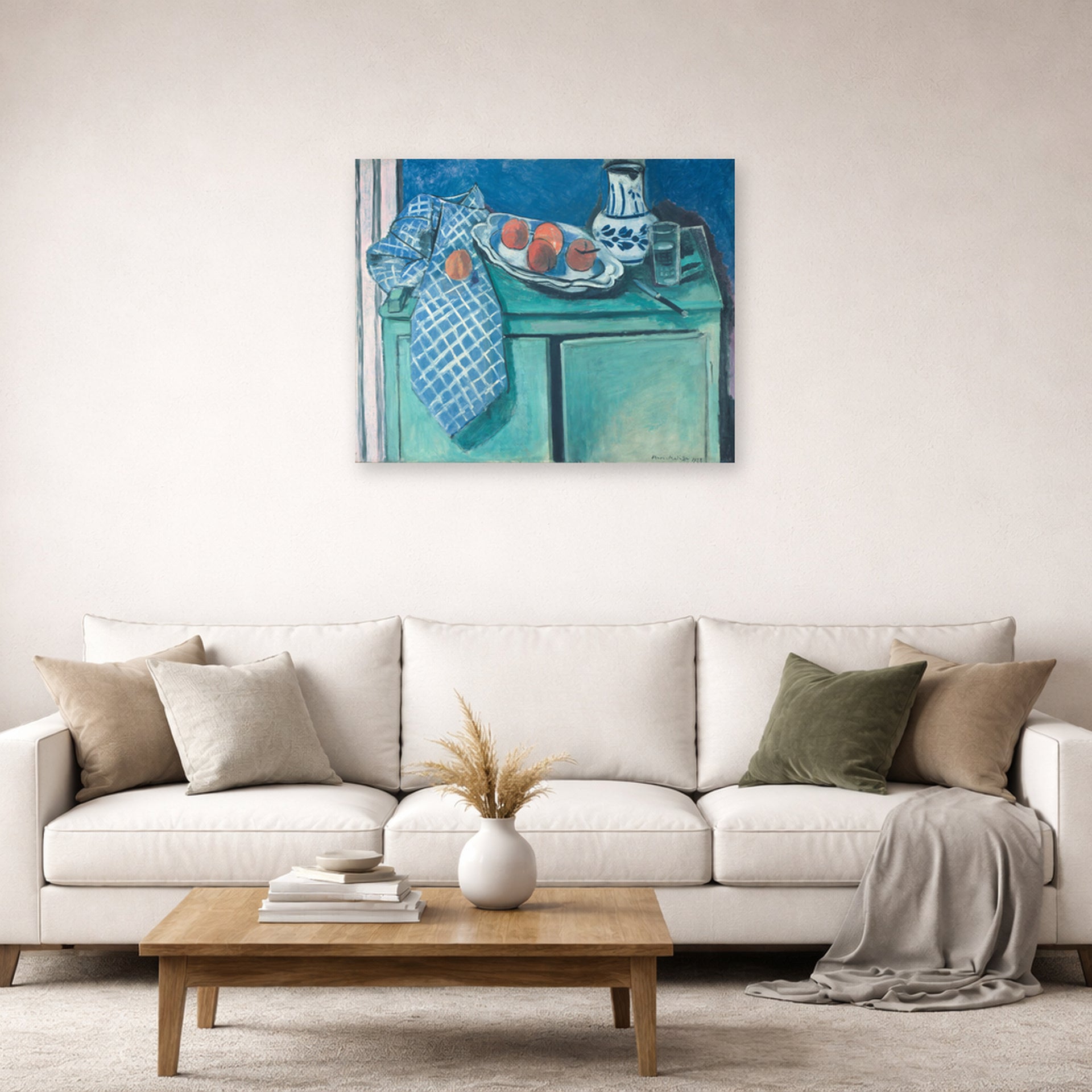 Unframed poster print of Henri Matisse's Still Life with Green Sideboard displayed in a living room, view 2