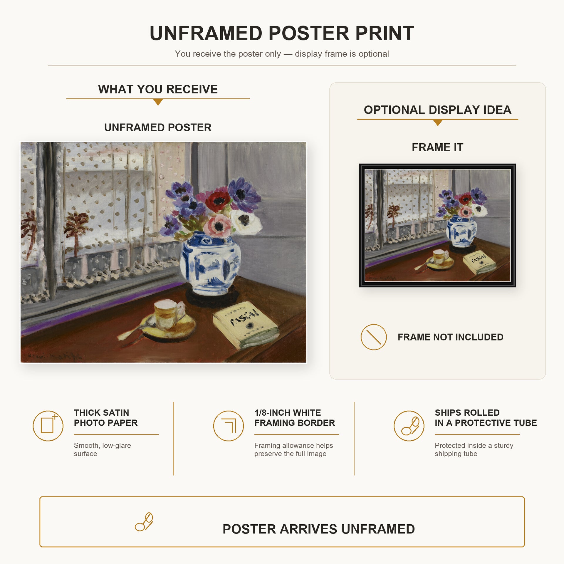 Henri Matisse - Still Life with Pascal's Pensees poster print size comparison display infographic