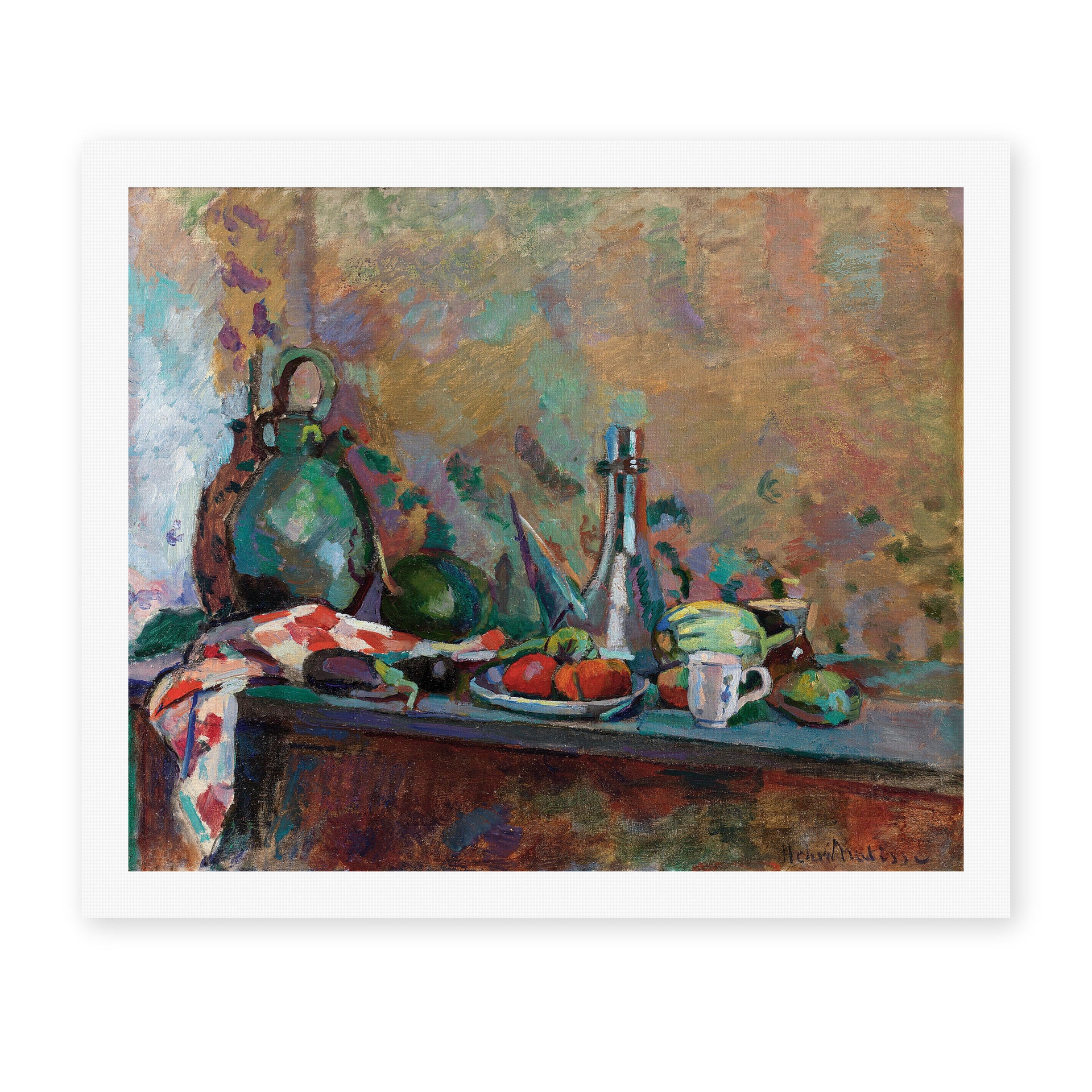 Henri Matisse's Still Life with Purro painting reproduced as a rolled canvas print