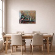 Gallery-wrapped canvas print of Henri Matisse's Still Life with Purro hanging on a dining room wall