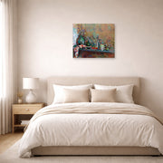 Unframed poster print of Henri Matisse's Still Life with Purro displayed above a bed in a bedroom