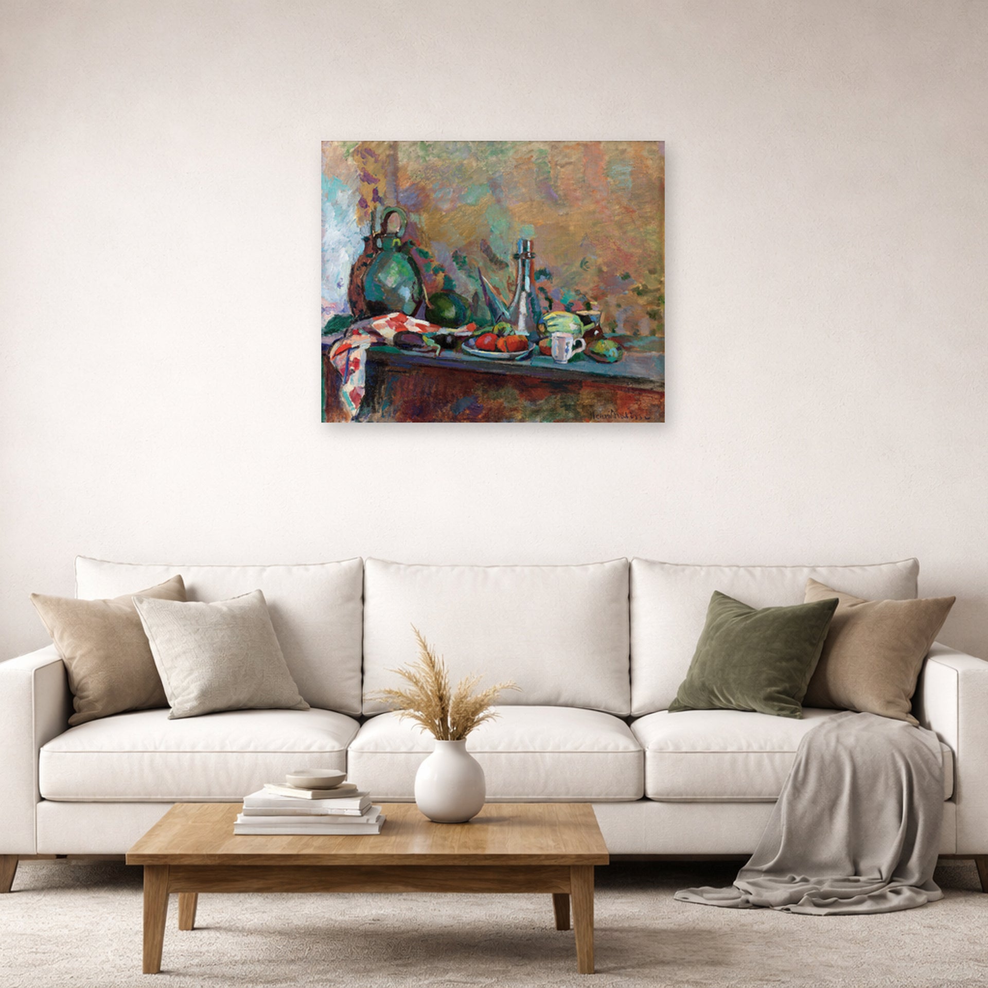 Unframed poster print of Henri Matisse's Still Life with Purro displayed in a living room, view 2