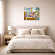 Gallery-wrapped canvas print of Henri Matisse's Still Life with Sleeper hanging above a bed in a bedroom
