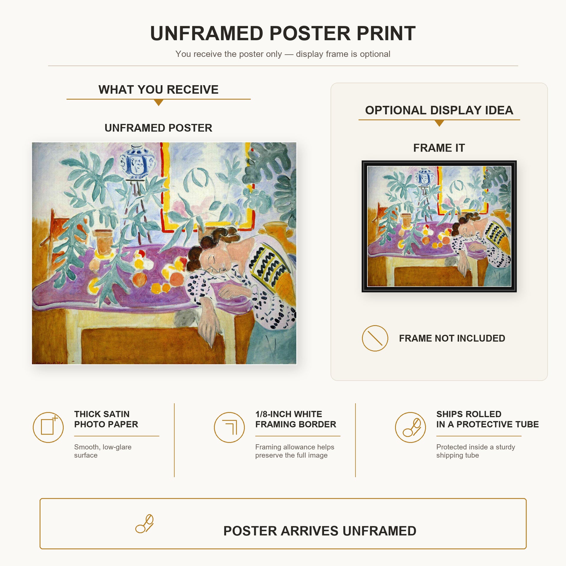 Henri Matisse - Still Life with Sleeper poster print size comparison display infographic