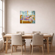 Unframed poster print of Henri Matisse's Still Life with Sleeper displayed on a dining room wall