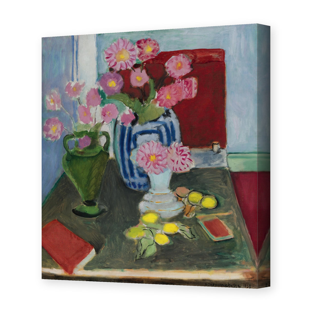 Henri Matisse's Still Life with Three Vases painting reproduced as a gallery-wrapped canvas print