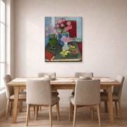 Gallery-wrapped canvas print of Henri Matisse's Still Life with Three Vases hanging on a dining room wall