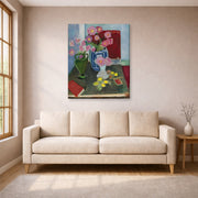 Gallery-wrapped canvas print of Henri Matisse's Still Life with Three Vases hanging in a living room, view 1