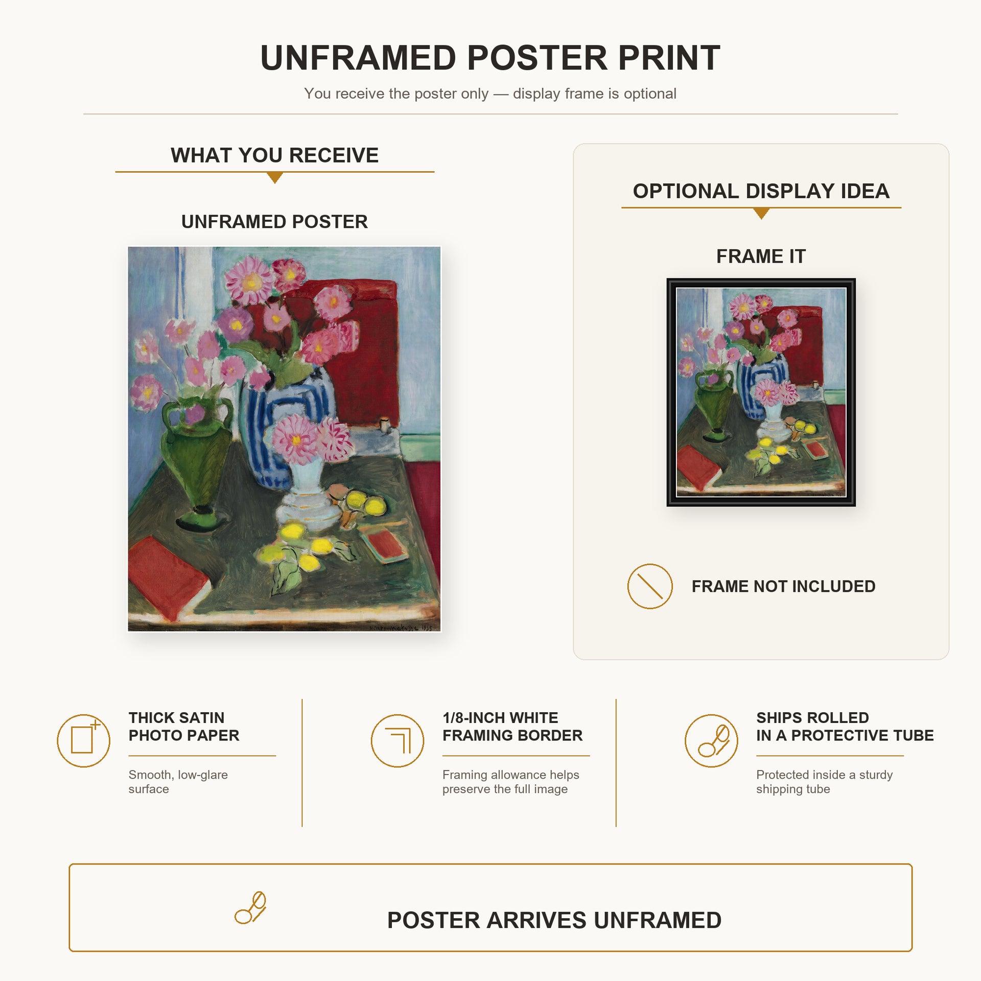 Henri Matisse - Still Life with Three Vases poster print size comparison display infographic